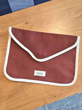 SÉZANE Canvas Clutch in Brown & White, GUC, French Chic